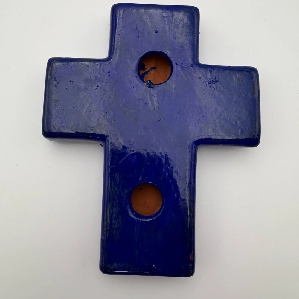 Handcrafted in Mexico Novica Blue Floral Cross Wall Art